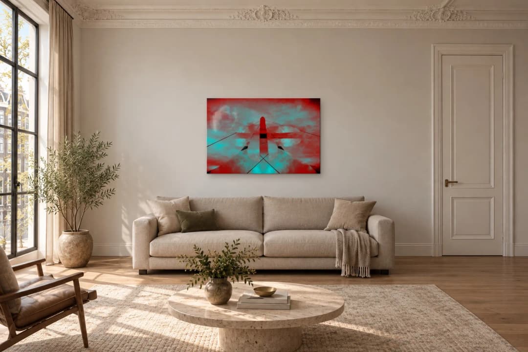 Cardinal Point on a living room wall at 120 × 80 cm, to scale