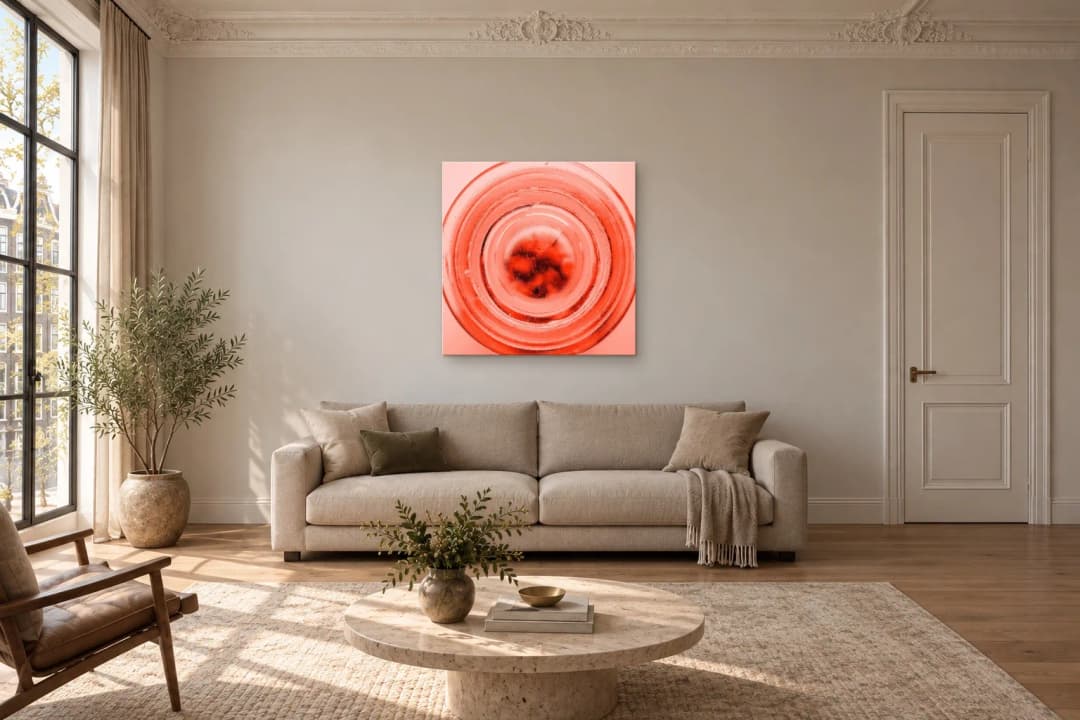 Held Breath on a living room wall at 100 × 100 cm, to scale
