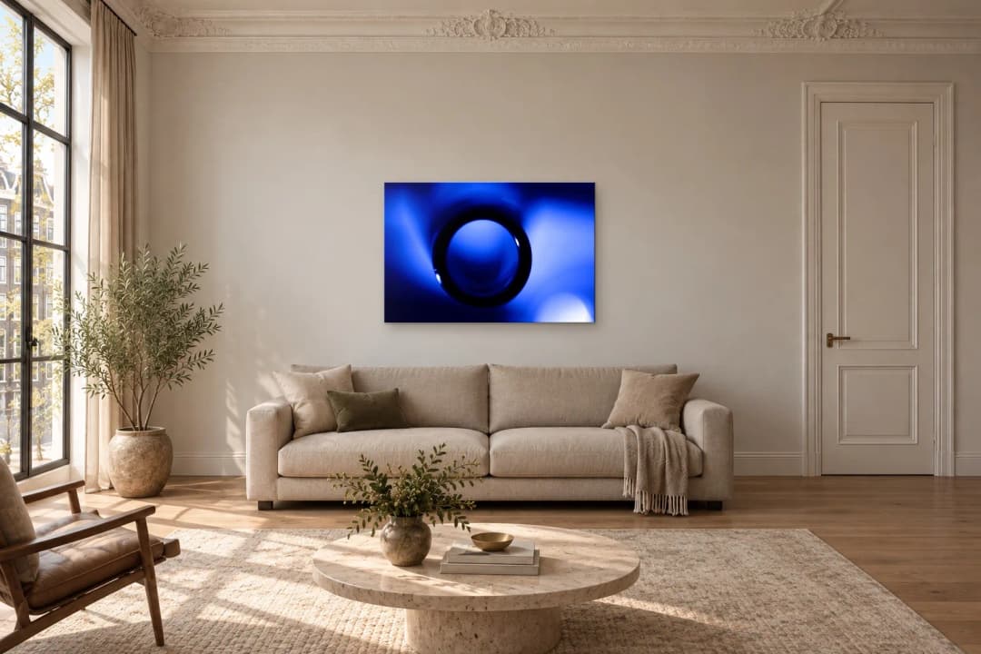 Inner Frequency on a living room wall at 120 × 80 cm, to scale