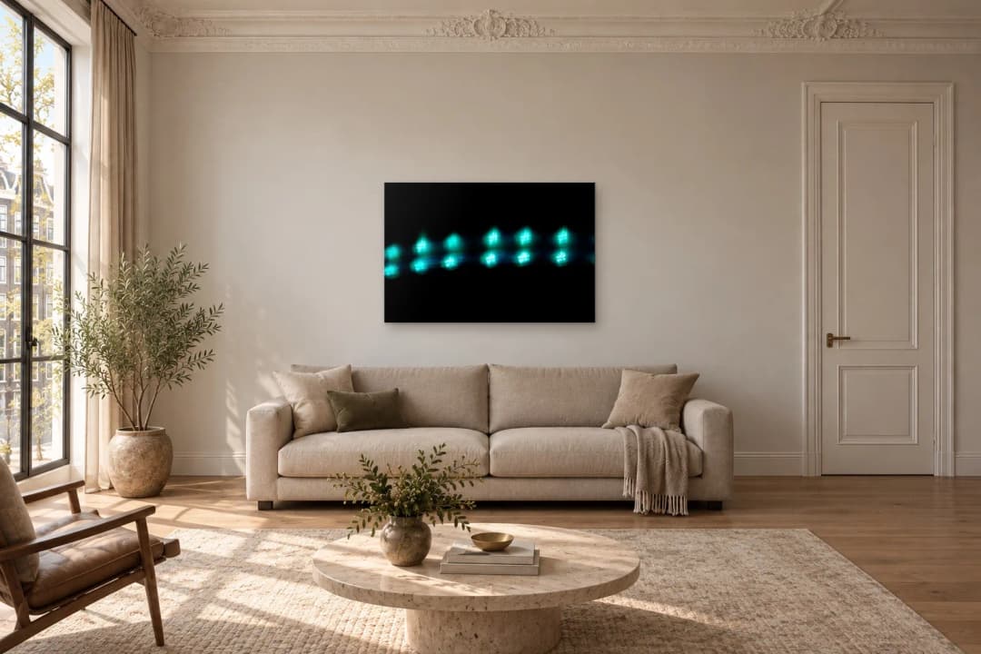 Slanted Signal on a living room wall at 120 × 80 cm, to scale