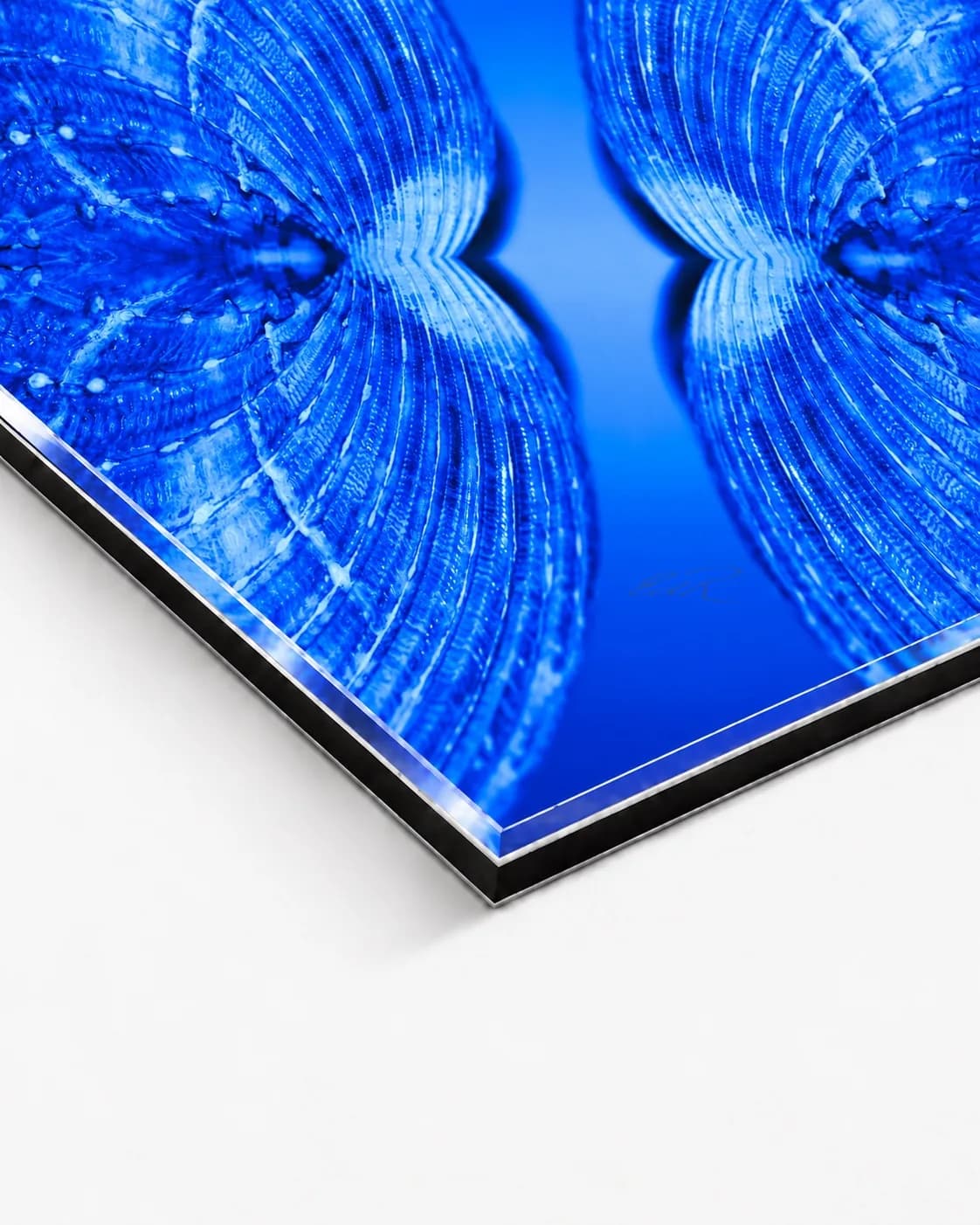 Cobalt Hinge, corner of the acrylic print